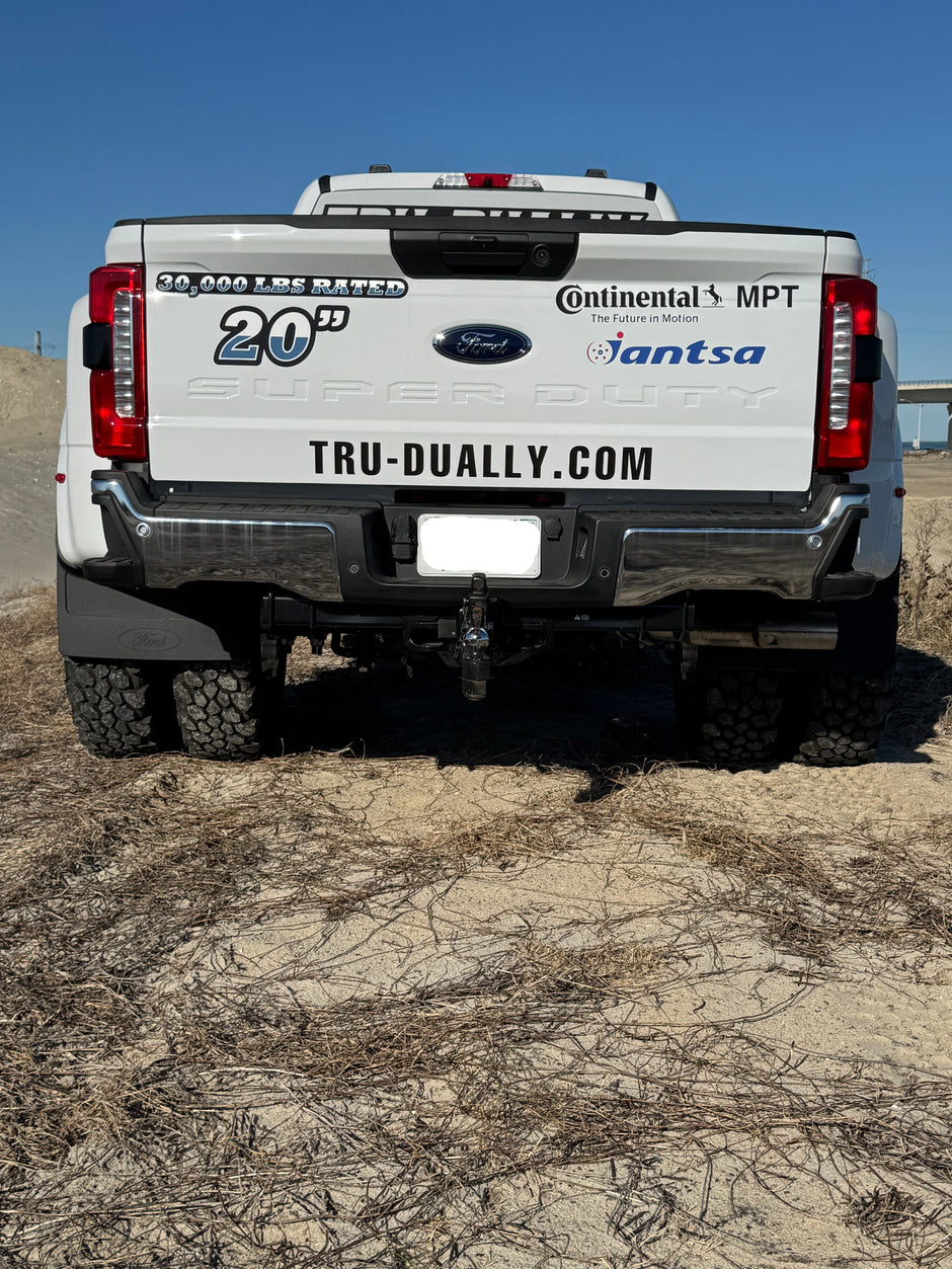 2024 Ford F450 with 37-inch tires, no lift kit, back view