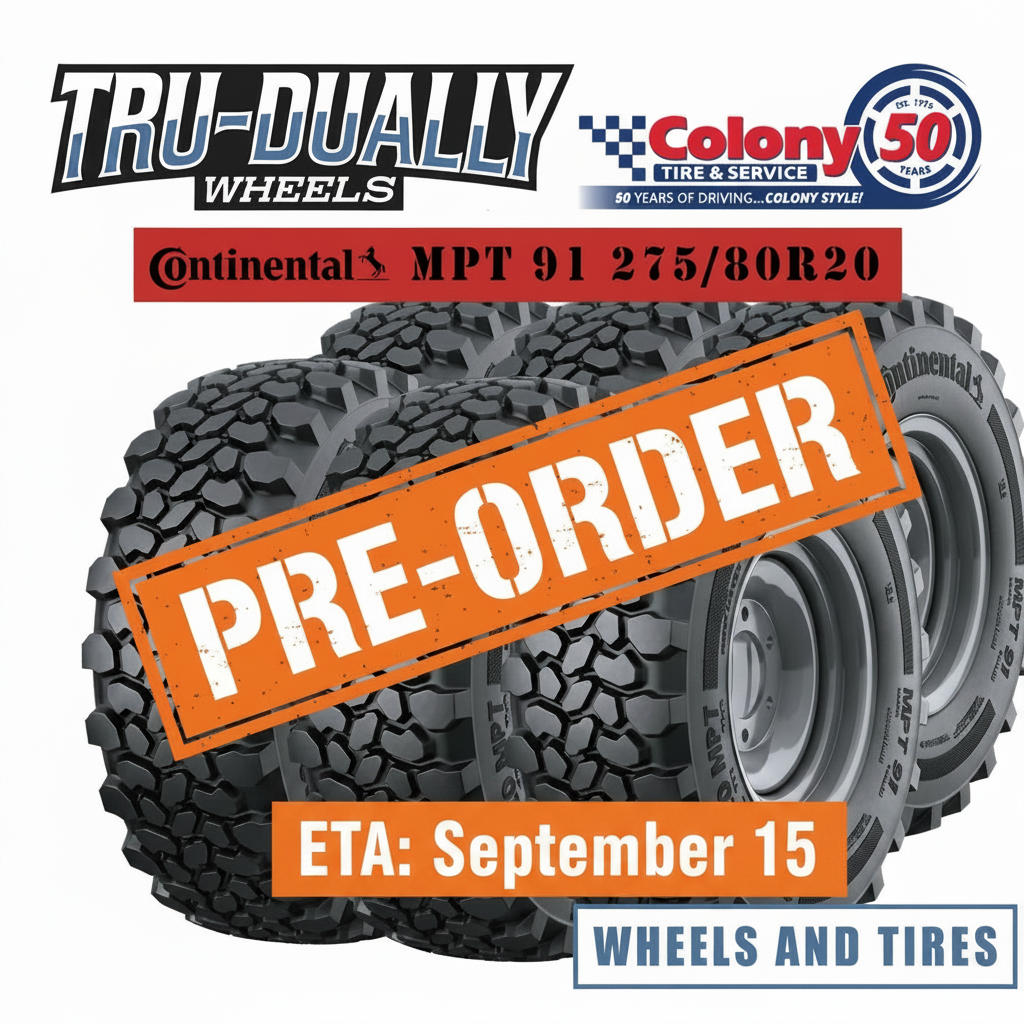 MPT 91 275/80r20 continental set on 20" 10x225 Tru-dually  Ford F-450-600 Dodge 4500-5500  10x225